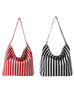 Striped Canvas Hobo Shoulder Tote Bag | 40P609