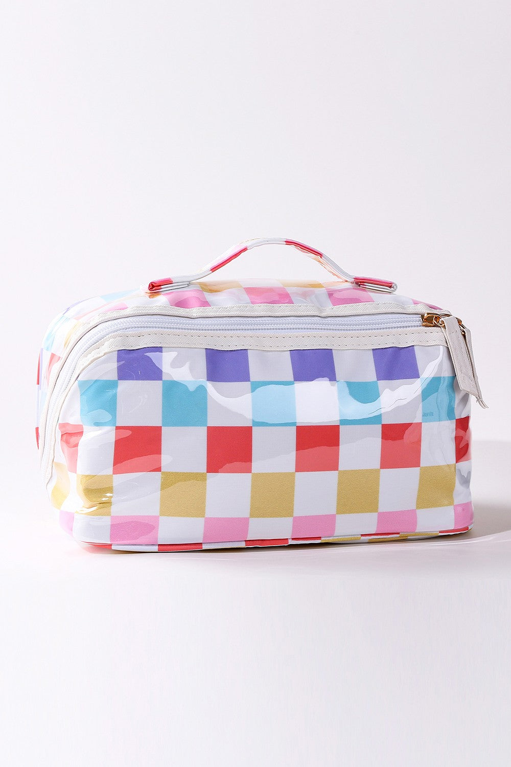 CHECKER STRIPED  OPEN FLAT COSMETIC MAKEUP POUCH | 40P610