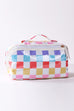 CHECKER STRIPED  OPEN FLAT COSMETIC MAKEUP POUCH | 40P610
