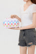 CHECKER STRIPED  OPEN FLAT COSMETIC MAKEUP POUCH | 40P610