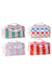 CHECKER STRIPED  OPEN FLAT COSMETIC MAKEUP POUCH | 40P610