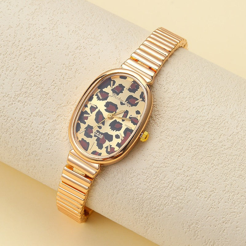 Leopard Print Oval Gold-Tone Wrist Watch | 40WTH103