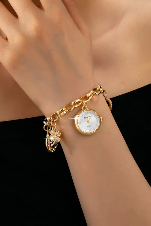 ROUND DIAL CHARM CLOVER HEART BRACELET WATCH | 80W016