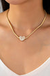 Crystal Pave Heart Pendant Herringbone Necklace | 80N93110