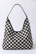 Black and White Checkered Canvas Hobo Bag | 40P615