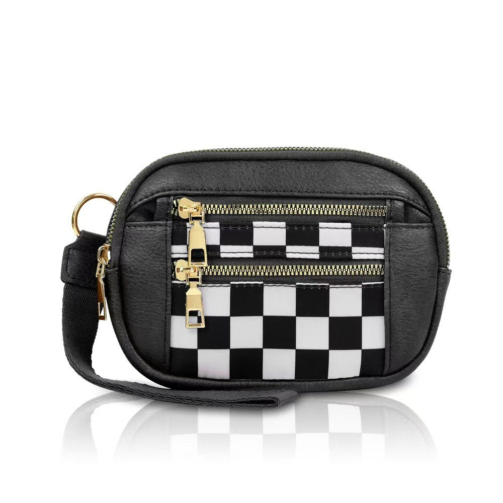 Multi-Zipper Checkered Pouch Bag Wristlet | 40P617