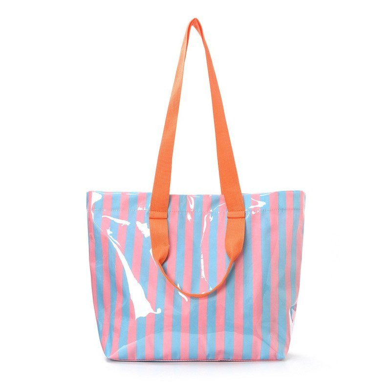 Large Striped Vinyl Tote Bags with Shoulder Strap | 40P619