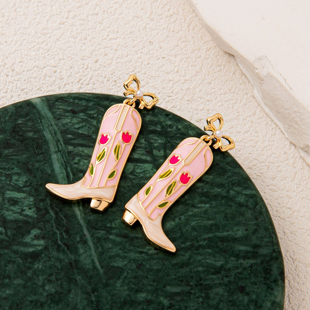Western Floral Cowboy Boot Earrings | 40E509