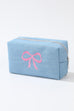 Pink Bow Embroidered Denim Makeup Bag | 40P622