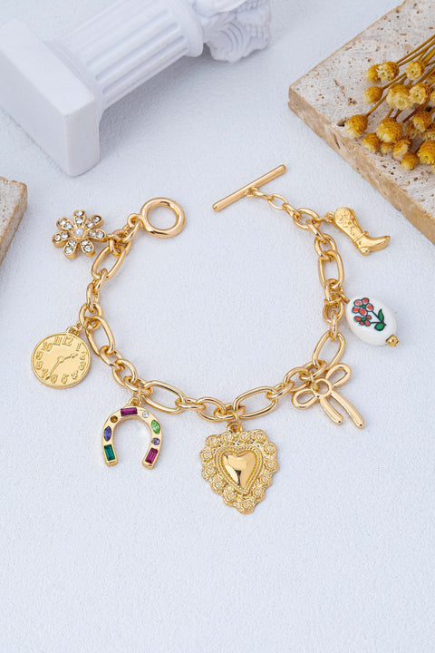 Vintage Inspired Boot Heart Charm Link Bracelet | 80B1797
