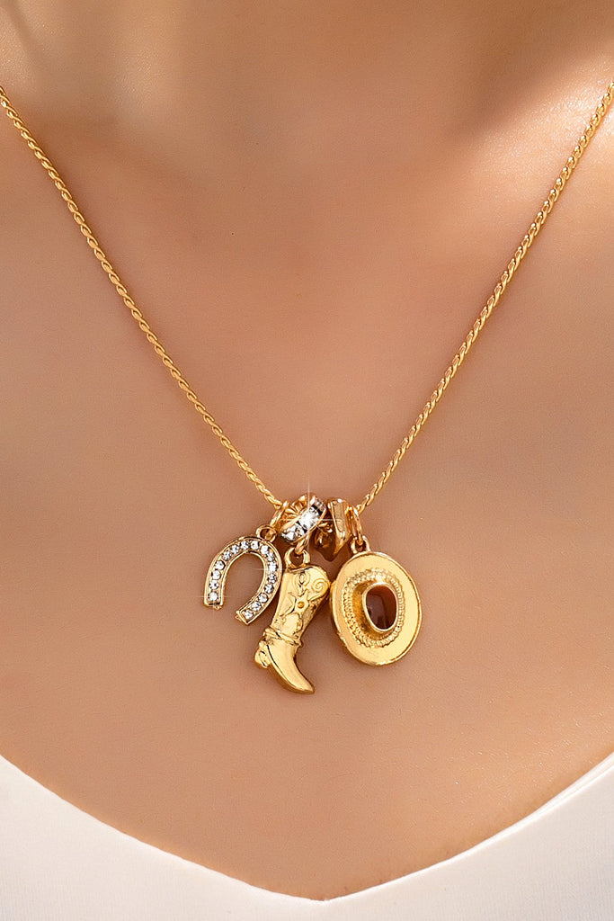Western Hat Boot Horseshoe Rhinestone Charm Necklace | 80N93128