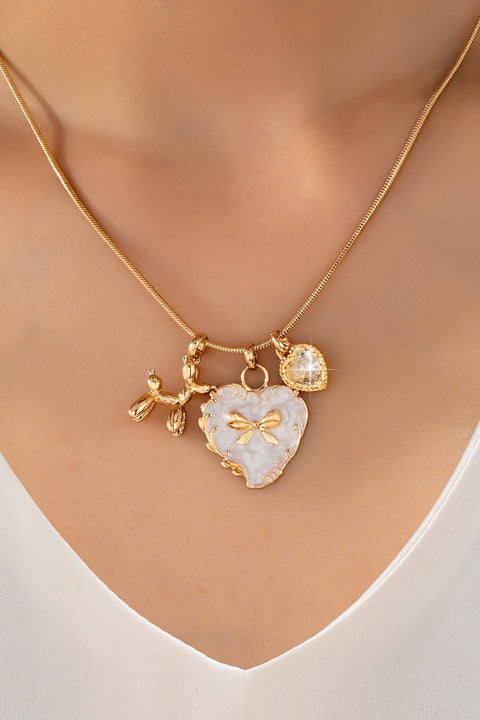 Bow Heart & Balloon Dog Crystal Charm Necklace | 80N93126