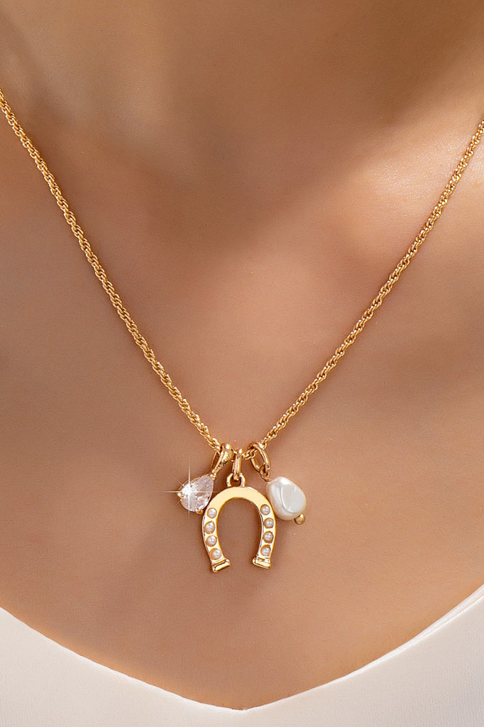 Pave Horseshoe & Pearl Drop Charm Necklace | 80N93155 – JOSSLYN