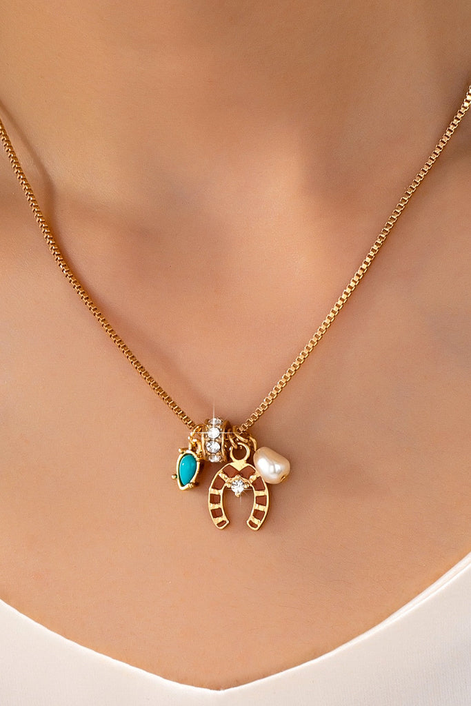 Southwest Horseshoe & Turquoise Charm Necklace | 80N93130