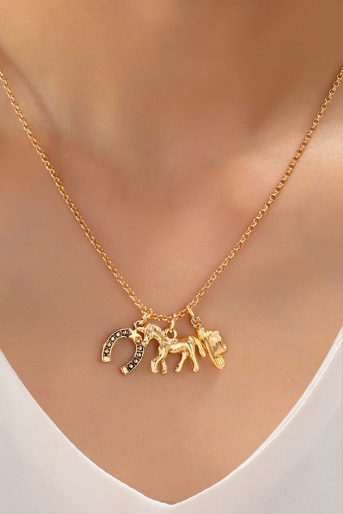 Galloping Horse and Horseshoe Charm Necklace | 80N93131