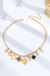 Checkered Heart Pearl Bow Multi-Charm Link Necklace | 80N93113