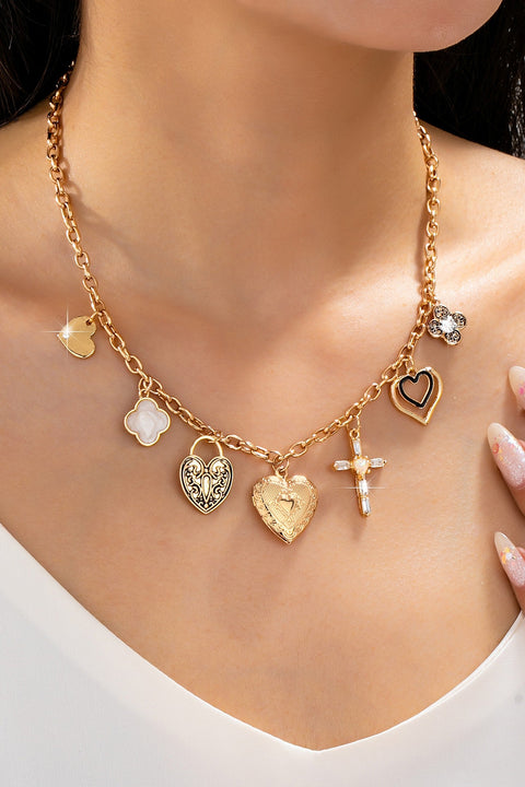 Antique Heart Locket & Cross Multi-Charm Necklace | 80N93116