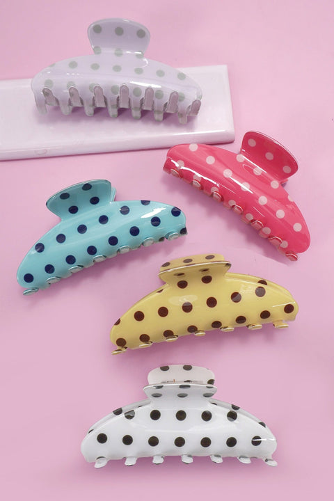 Retro Polka Dot Hair Claw - Glossy Spotted French Style Clip | 40H1099