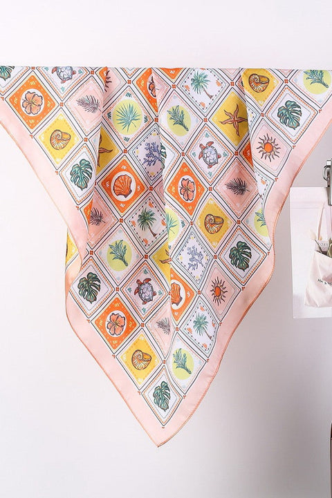 Nautical Shell & Palm Silky Feel Bandana Scarf | 40SC723