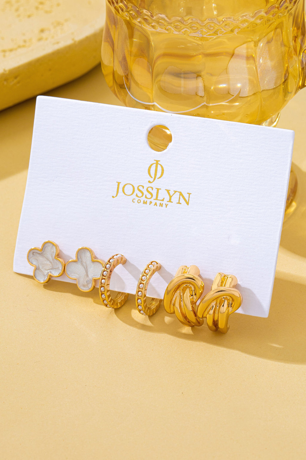 Gold-Tone Clover Pearl Huggie Hoop Earring Trio Set | 80E62320