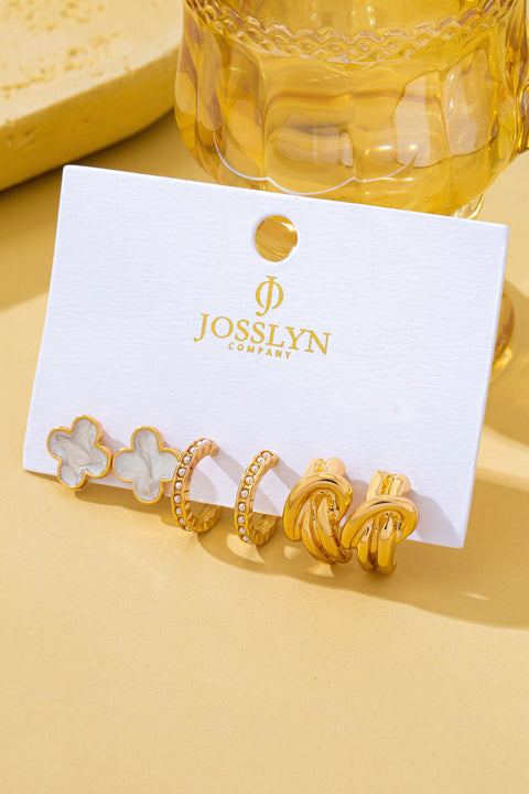 Gold-Tone Clover Pearl Huggie Hoop Earring Trio Set | 80E62320