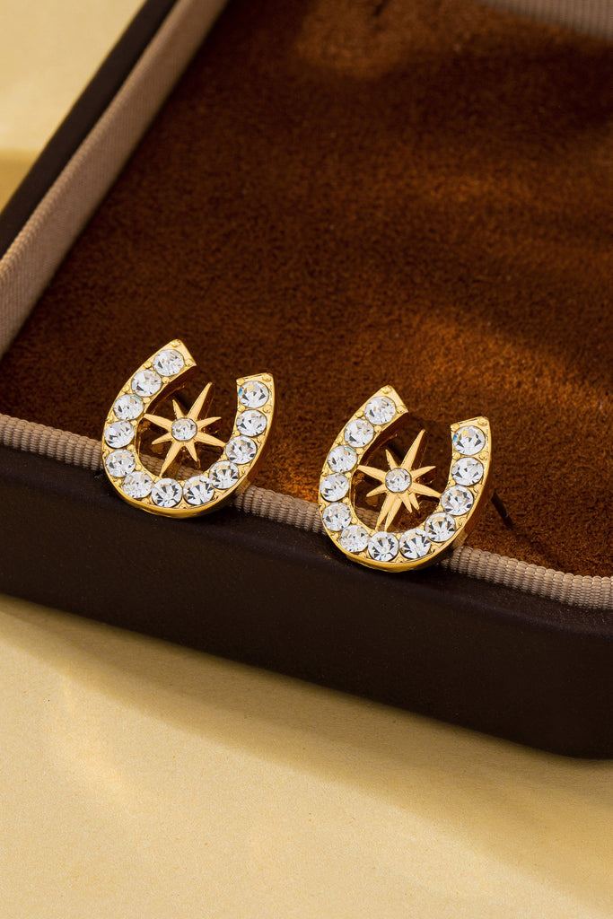 Pave Crystal Horseshoe Star Stud Earrings | 80E62350