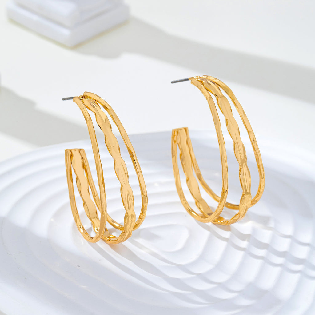 Gold-Tone Triple Layer Hoop Earrings | 80E62339