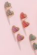 Checkered Enamel Heart Stud Earrings | 40E511