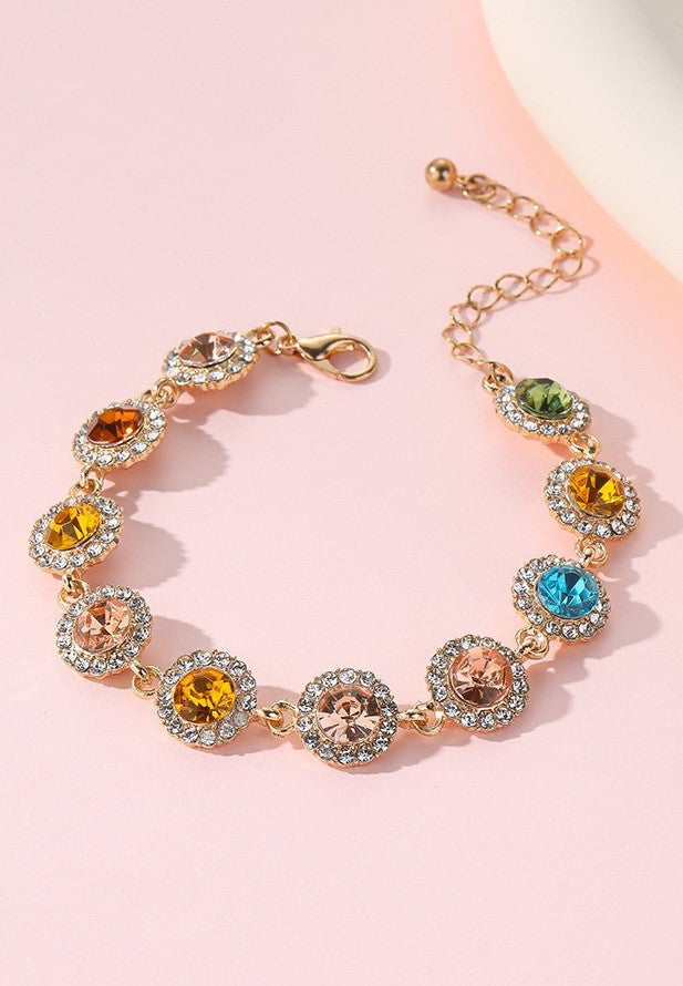 Multicolor Crystal Sunflower Halo Link Bracelet | 40B5261