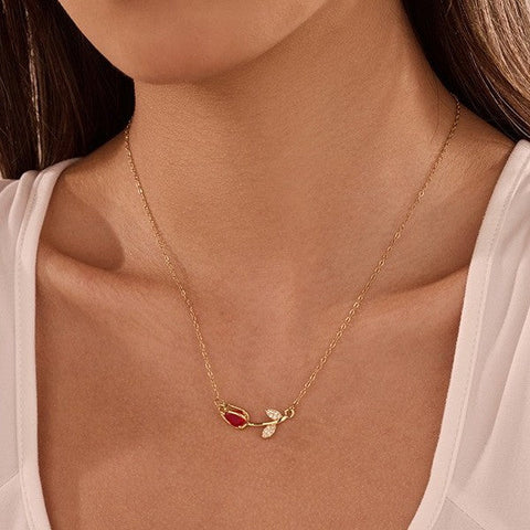 Dainty Crystal Tulip Shape Pendant Necklace | 40NK9720
