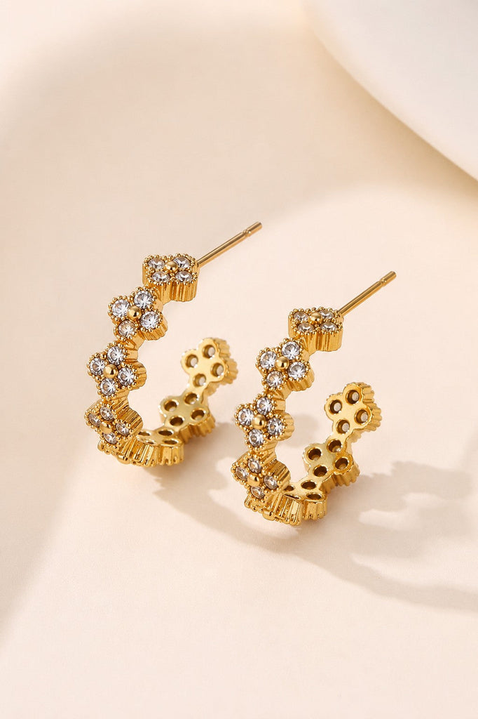 Floral Clover Rhinestone Semi-Hoop Earrings | 40E515