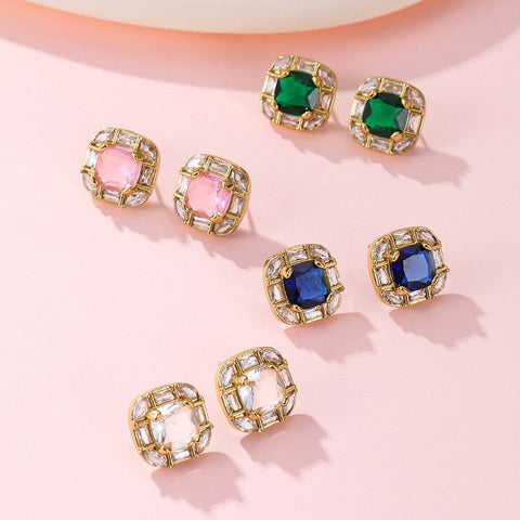 Cushion-Cut Jewel Stud Earrings | 40E521