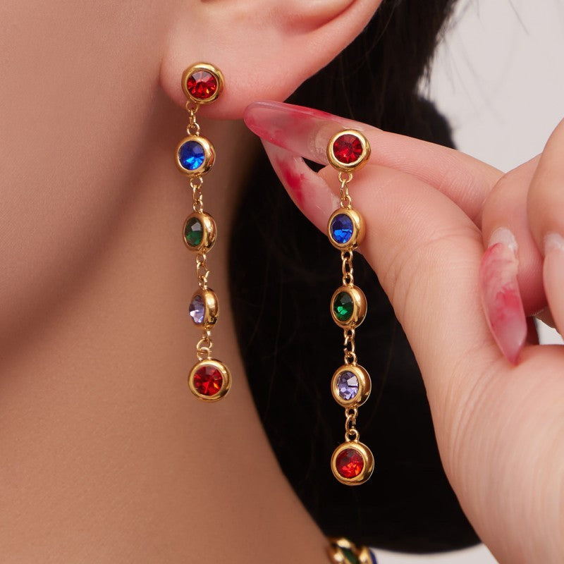 18K STAINLESS STEEL RAINBOW GEM LINEAR EARRINGS | 40E522