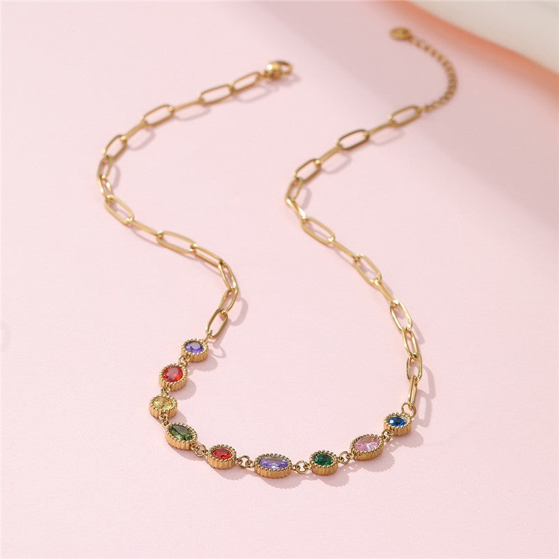 18K STAINLESS STEEL TARNISH FREE GEMSTONE NECKLACE| 40NK9722