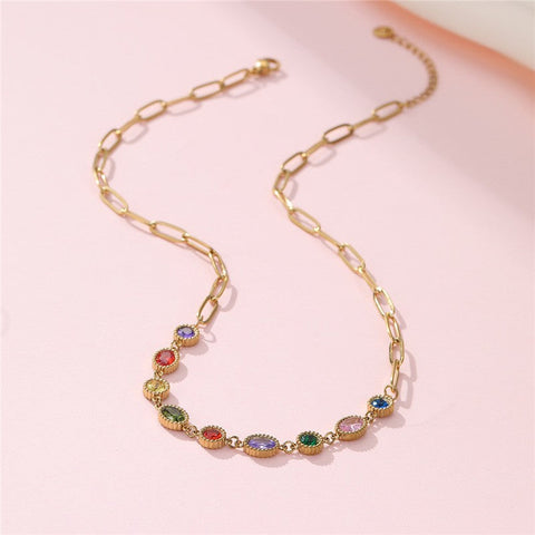 18K STAINLESS STEEL TARNISH FREE GEMSTONE NECKLACE| 40NK9722