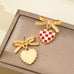 Checkered Heart Bow Drop Earrings | 80E62406