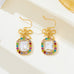 Bow & Emerald-Cut Rainbow Crystal Drop Earrings | 80E62407