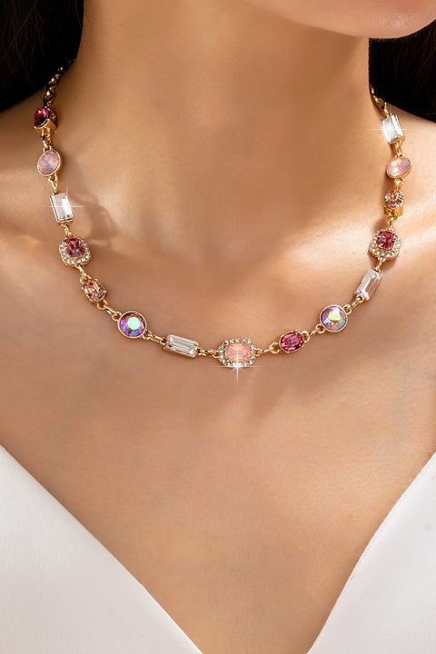 Mixed-Shape Pink & Clear Crystal Station Necklace | 80N93267