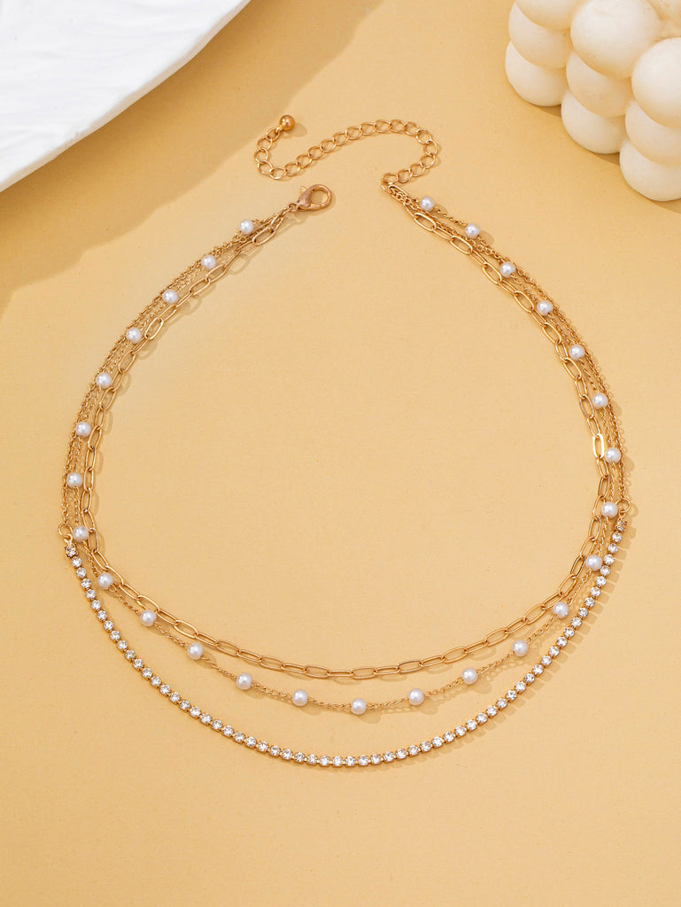 Pearl & Rhinestone Layered Necklace | 80N93279
