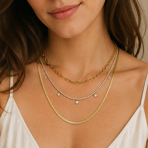 18K STAINLESS STEEL LAYERED NECKLACE SET | 40NK9723