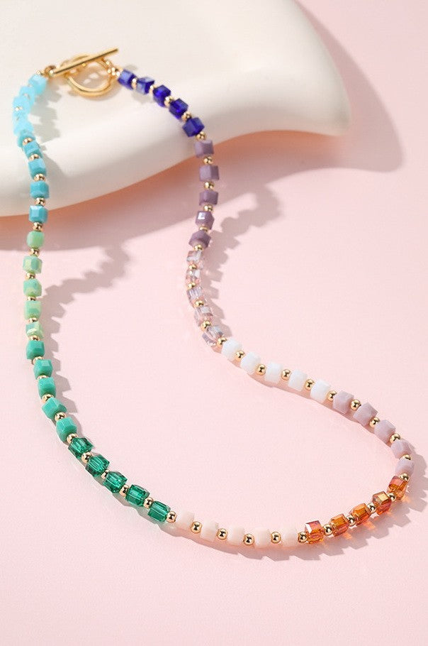 Multicolored Gradient Cube Crystal Necklace | 40NK9724