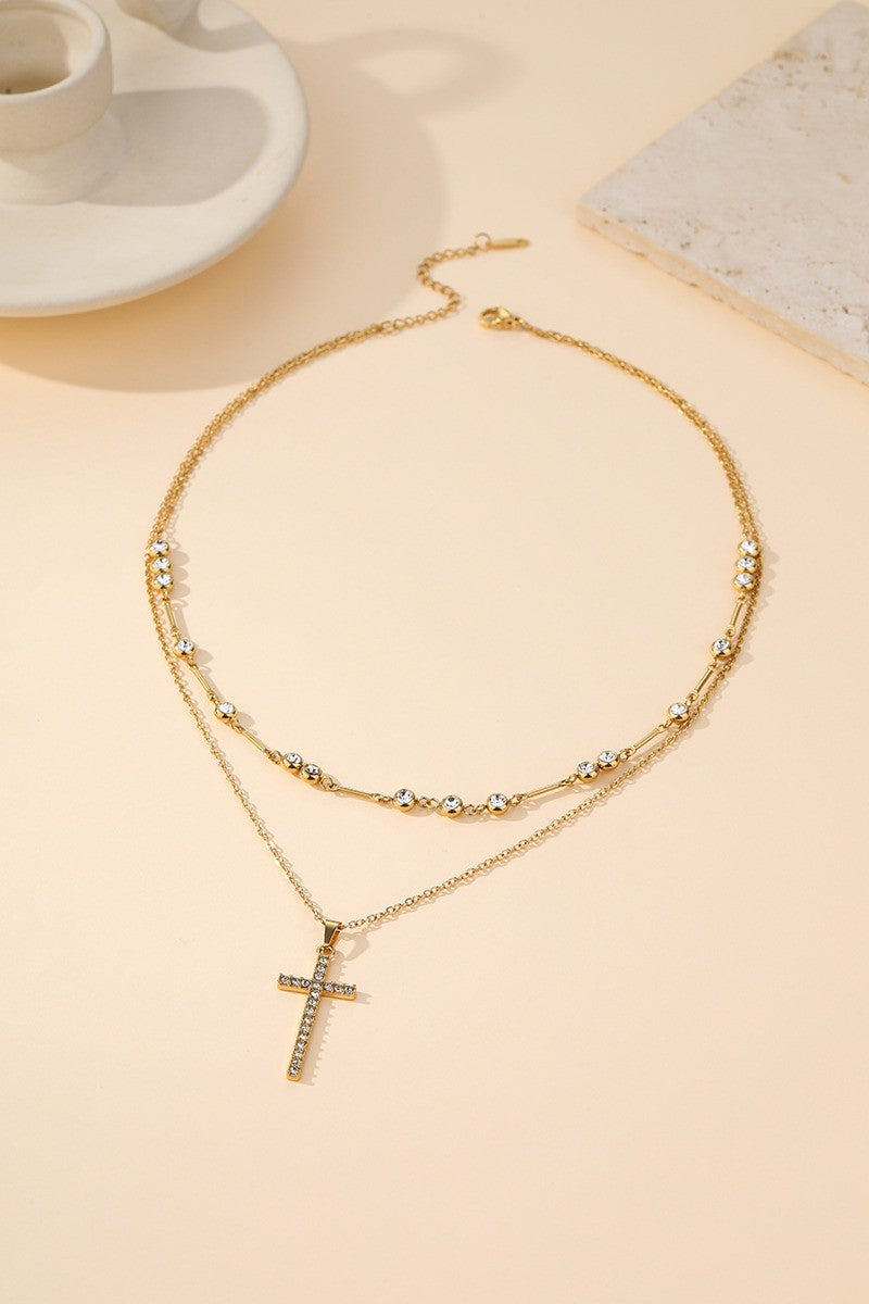 18K STAINLESS STEEL TARNISH FREE CROSS LAYERED NECKLACE | 40NK9726