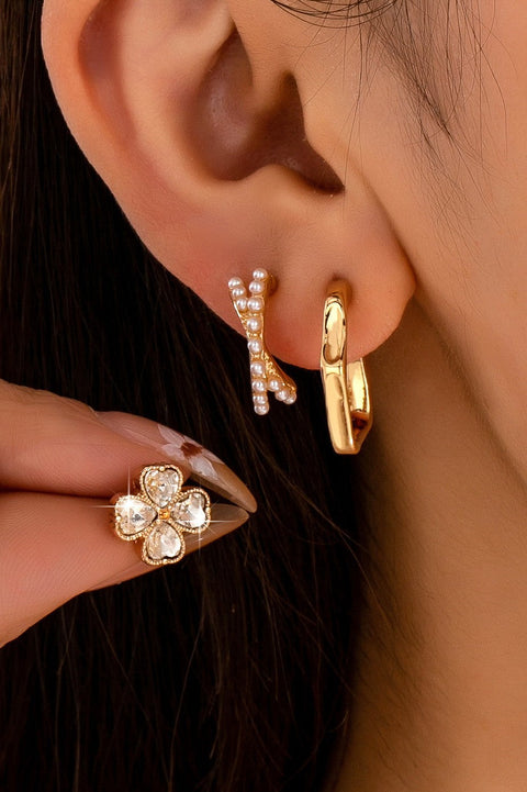 Floral Gem Pearl Hoop Trio Earrings | 80E62420