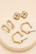 Floral Gem Pearl Hoop Trio Earrings | 80E62420