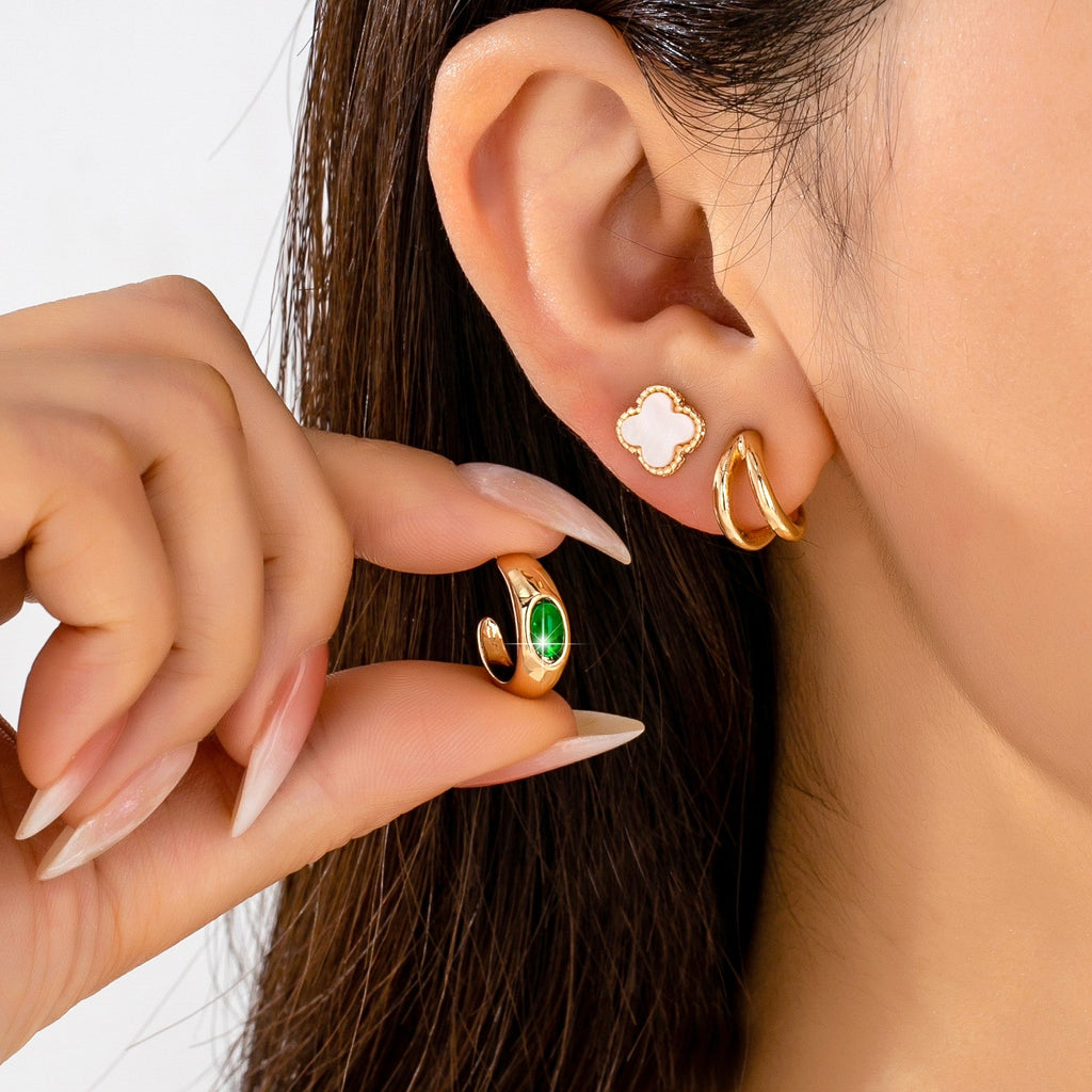 Heritage Clover & Emerald-Tone Hoop Trio | 80E62470