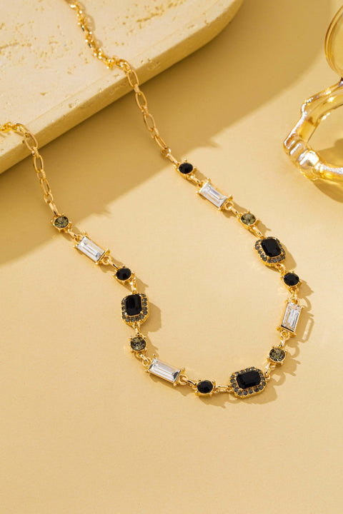 Geometric Black Crystal Baguette Necklace | 80N93313
