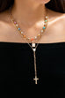 Multi-Strand Color Bead & Cross Lariat Necklace | 80N93303