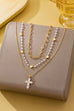 Multi-Strand Pearl & Crystal Cross Necklace | 80N93302
