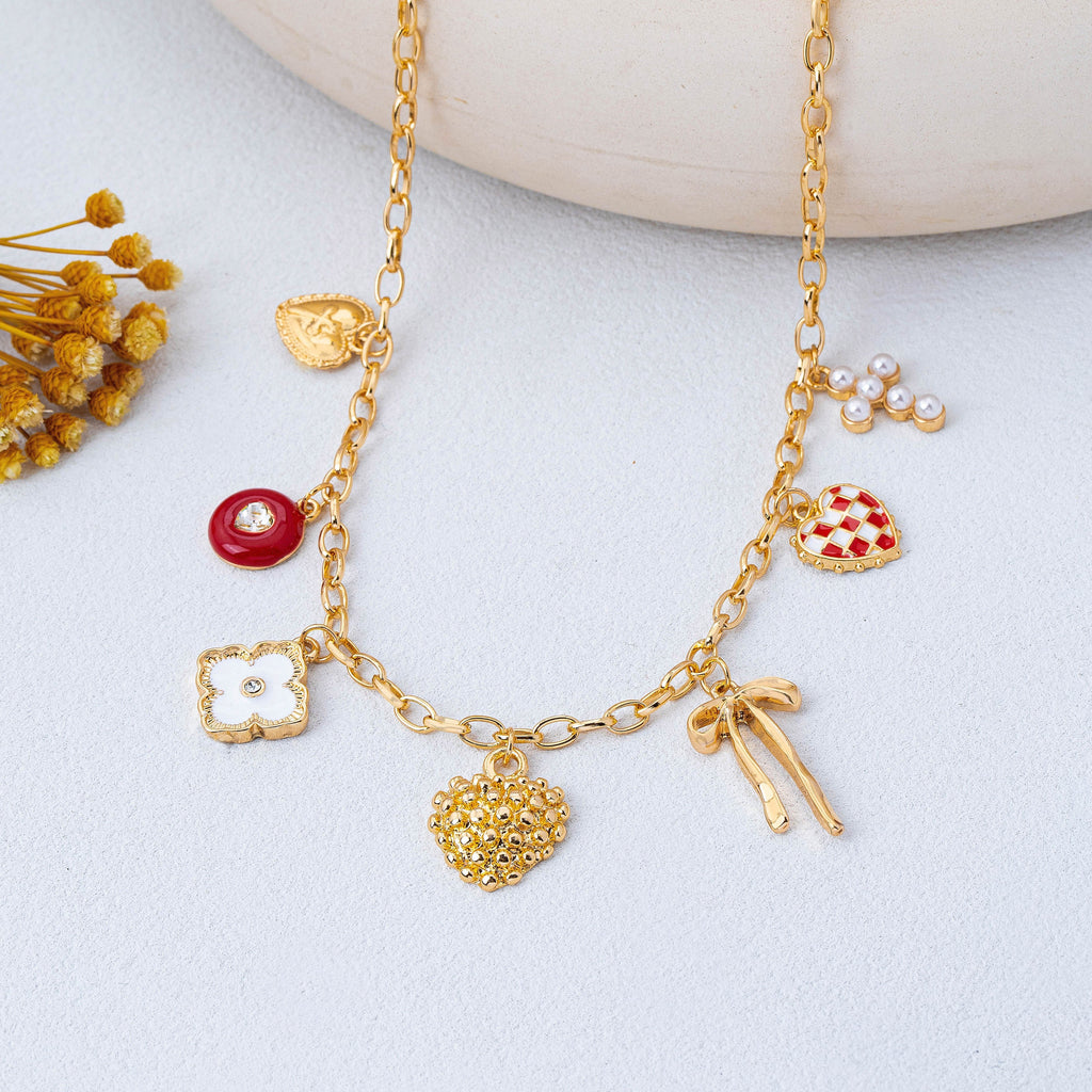 Heart Bow Cross Checker heart Charm Necklace | 80N93301