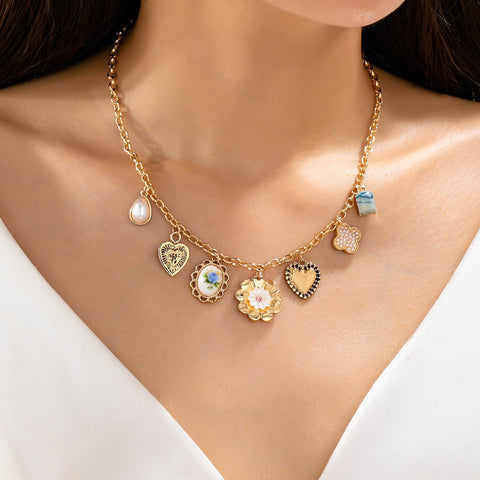 Vintage Heart Porcelain Multi Charm Necklace | 80N93300